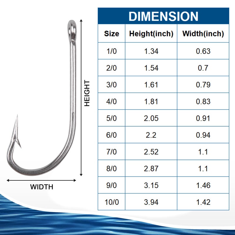 OROOTL Stainless Steel Saltwater Fishing Hooks - 50pcs 34007 O'shaughnessy Hooks Forged Long Shank J Fishing Hooks Extra Strong Metal Fish Hooks Size 1/0-10/0 - Image 4